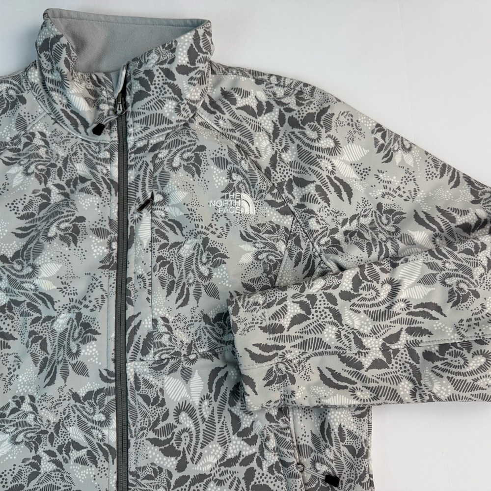 The North Face Floral Print Softshell Fleece Lined Jacket Women Size Medium Grey